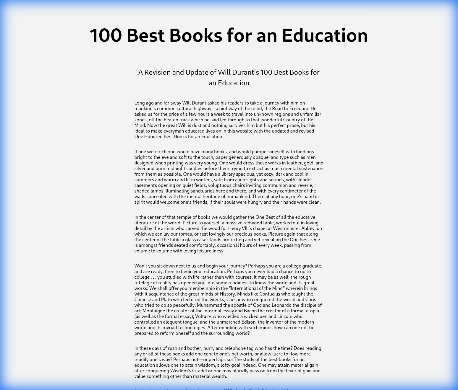 The original site: plain white background, system fonts, walls of text, no images.